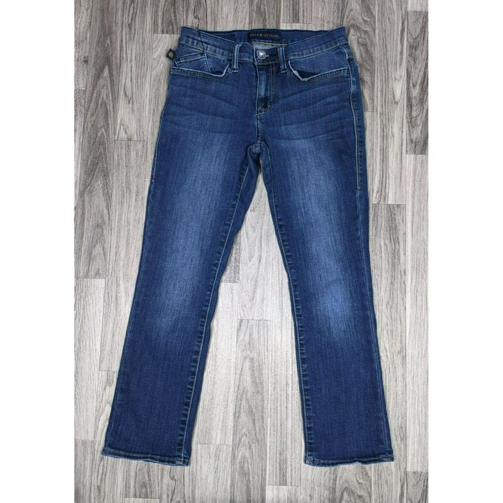 Rock & Republic Womens Size 8 Kendall Whiskered Cropped‎ Denim Blue Jeans